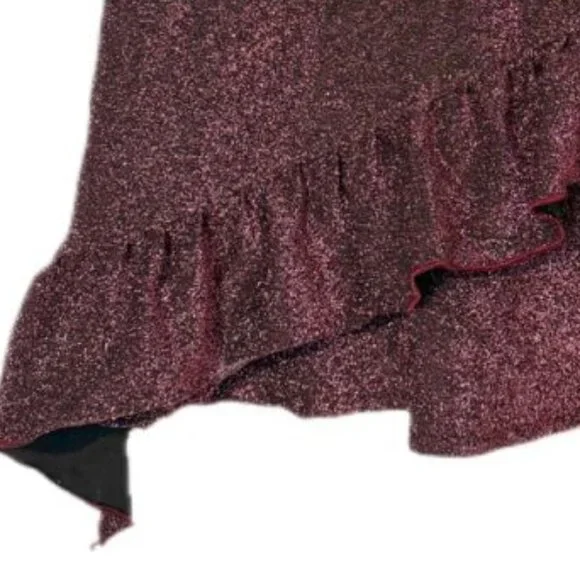 💥🚀💥Parallel Metallic Shimmer Blouse Size S Asymmetrical Ruffle Party Burgundy - Picture 5 of 5